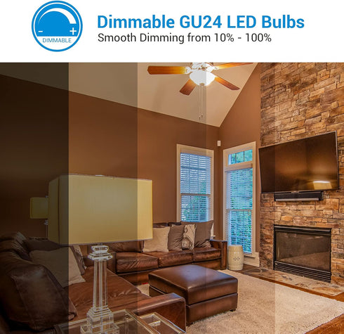 DEWENWILS GU24 LED Light Bulb, 60W Equivalent, Dimmable 2 Prong Light Bulbs, 2700K Warm White, 9W 800 Lumens, A19 Shape Bulbs, GU24 Twist Lock Base, UL Listed, 4 Pack by DEWENWILS