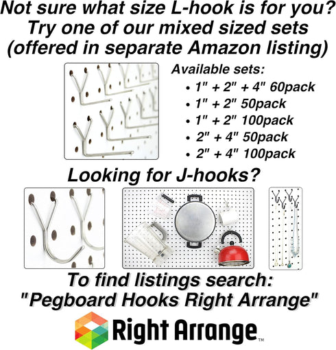 100-Pack Stainless Steel Pegboard Hooks 1" L - Fits Any Peg Board, Will Not Fall Out - Organize Tools, Garage, Crafts