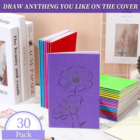 Thenshop 30 Pcs A5 Kraft Unlined Notebooks, Blank Journals Bulk for Students, 60 Pages, Bright Color