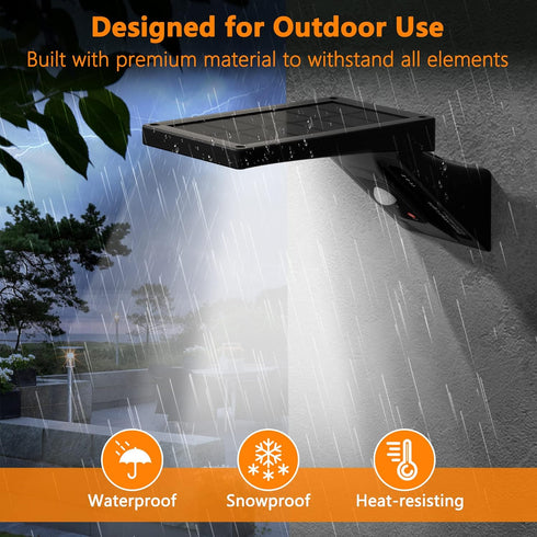 Solar Wall Light Outdoor with 390Lm, IP65 Waterproof, 34 LED, 3-Mode Lighting, 120 PIR Motion Sensor for Garden,