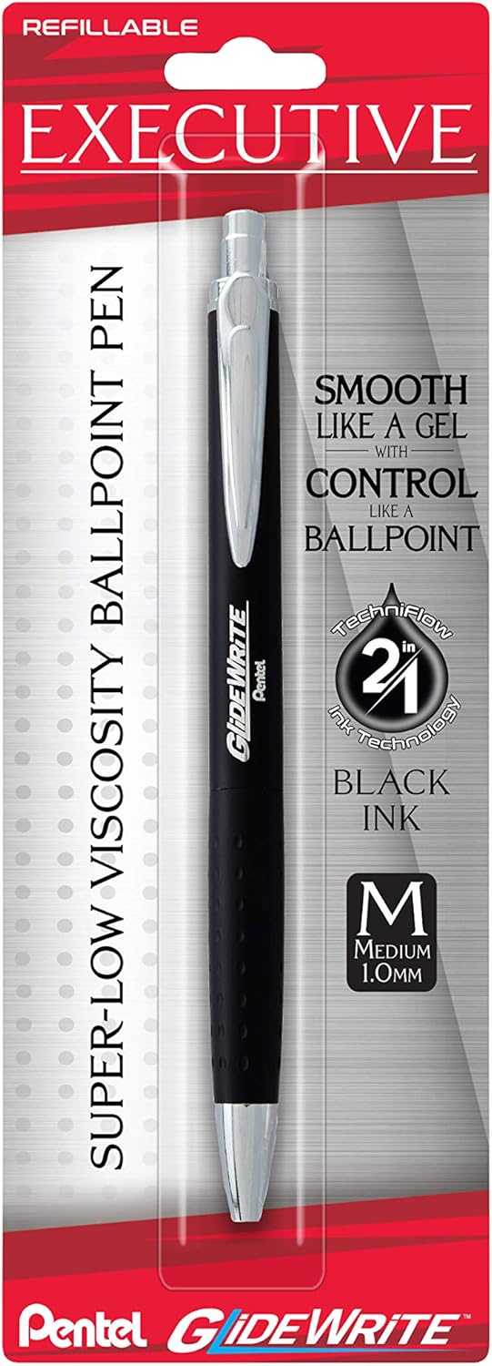 Pentel Glidewrite Executive Ballpoint Pen, 1.0mm Medium, Black Metal Barrel, Black Ink, Pack of 1 (BX970ABP)