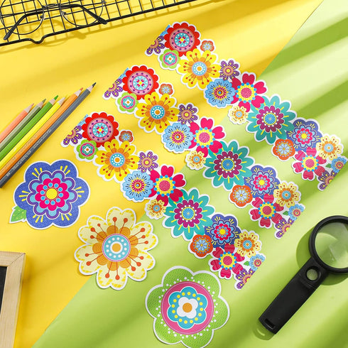 Pajean 67 Pieces Spring Flower Bulletin Board Decoration Set, 37ft Borders and 27 Flower Cutouts for Wall Decoration