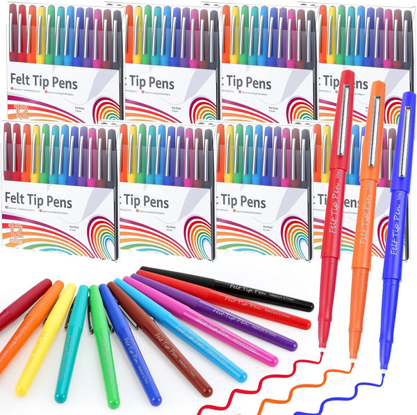 MotiMind 96 Pcs Felt Tip Pens 0.7mm Medium Point Felt Pen Bulk 12
