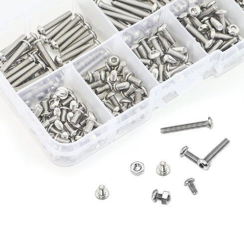 320 Pieces M3 Stainless Steel Button Head Hex Socket Head Cap Bolts Screws Nuts Assortment Kit with Wrench