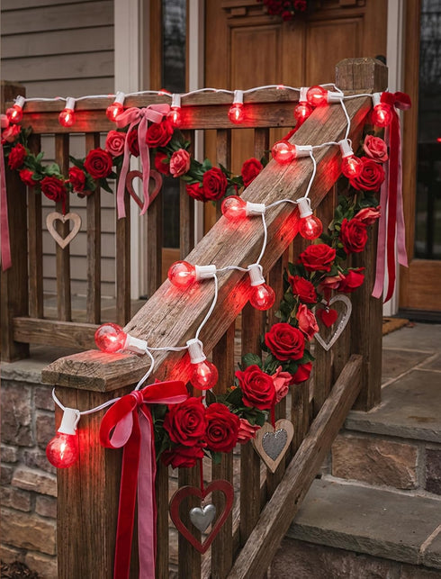 50Ft G40 27 Bulbs, LED Valentine's Day String Lights Outdoor, Valentines Decorations Lights with Red Shatterproof Globe