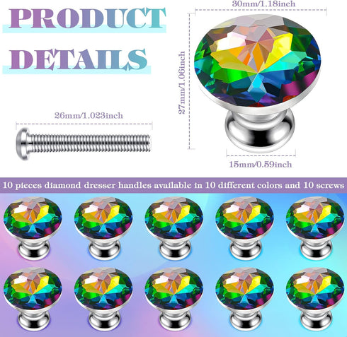 Youyole 10 Pcs Dresser Crystal Knobs, 30mm Glass Pull for Cabinets and Drawers, Fresh Style Knobs for Dresser Drawers