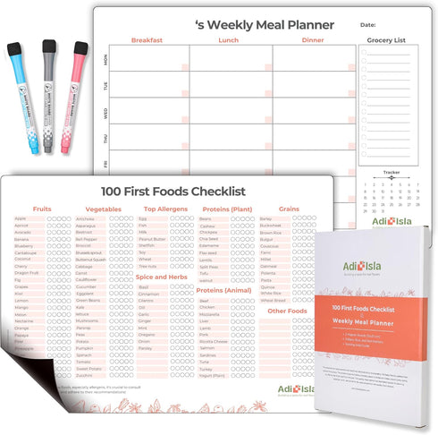 Baby First Food Tracker & Weekly Meal Planner: Magnetic Baby Food Checklist for Solid Food Introduction