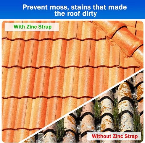 Zinc Metal Strip for Roof Moss - 55 Feet x 2.5 Inches Metal Flashing to Prevent Roofing Stains