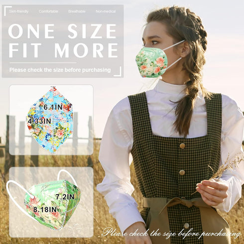 KN95 60 Pack KN95 5 Face Masks, Individually Wrapped Masks, layer Colorful Floral Face Mask with Design for Adults