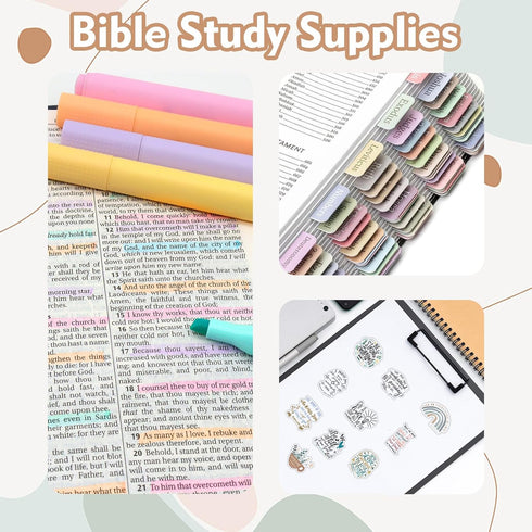 Bible Study Supplies, Bible Tabs and Highlighter Set with Ballpoint Pen, Transparent Sticky Notes, Christian Gifts