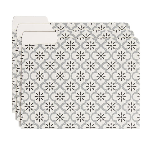 U Brands Moroccan File Folders, Office Supplies, 1/3-Cut Tabs in Assorted Positions, Letter Size, Black and White, 9