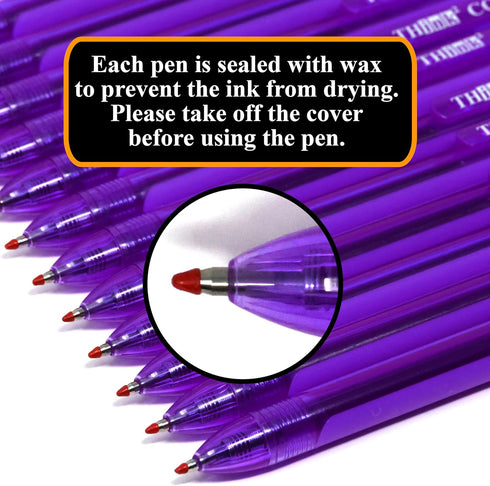 THINK2MASTER 24 Pens - Purple Ink, 0.7mm CGI Retractable Gel Pens, Medium Point Rollerball with Quick Drying Ink