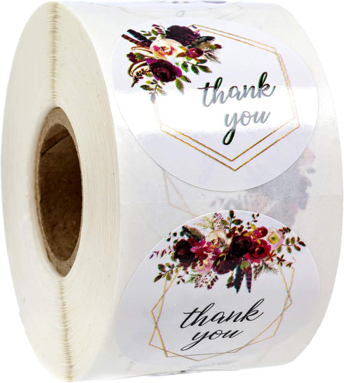 Fall Floral Frames Thank You Stickers, 500 Boho Thank You Stickers, 4 Alternating Designs, 1.5" Autumn Wedding Envelope