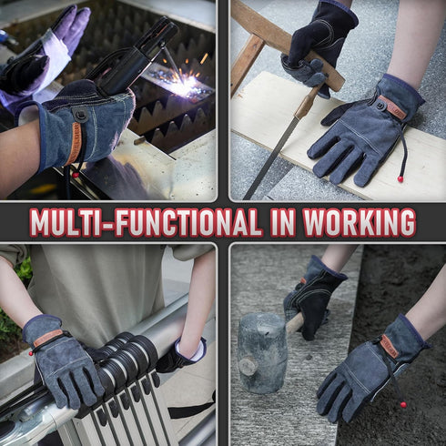 YESWELDER Leather Work Gloves for Men or Women, Durable Cowhide Leather with Cotton Lining for Various Uses