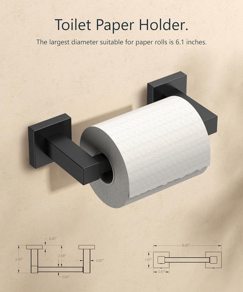 FORIOUS Modern Black Toilet Paper Holder, Wall Mount Square SUS 304 Stainless Steel Bathroom Holder