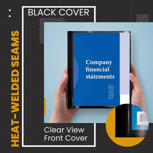 Better Office Products 12 Pocket Bound Presentation Book, Black with Clear View Front Cover, 24 Sheet Protector Pages