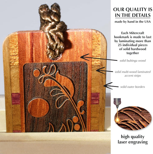 Elegant Engraved Handmade Wooden Bookmark, Personalization Available, Made in The USA