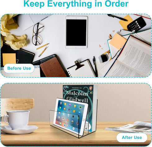 Clear Acrylic 2 Sections File Holder, Desk Organizer for Office Files, Wallet & Purse Display Stand (Clear 2 Sections
