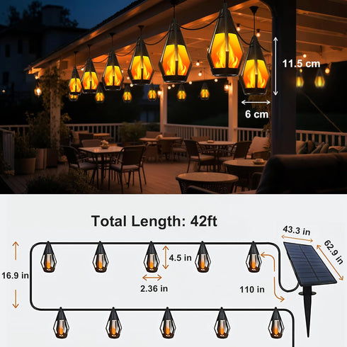 Xavbrysw 42Ft 15 Bulbs,Waterproof Solar String Lights Outdoor, Patio Lights with Flickering Flame Light Warm White