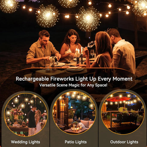 SeaShine 480LED 8 4 Pack Fireworks Lights Outdoor, Rechargeable Hanging Fairy Starburst Lights, Waterproof Smart