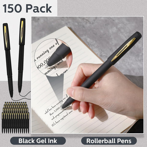 Outus 150 Pcs Black Gel Ink Pens, Ultra Fine Point Rollerball Pens for Office, School, Writing, Sketching