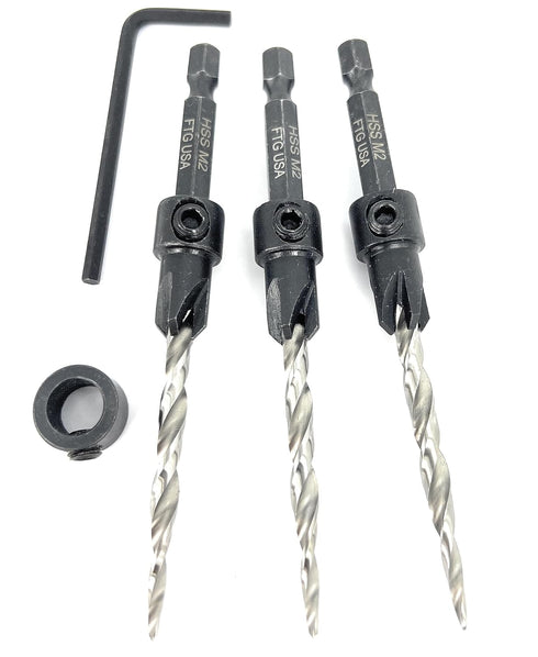 Countersink Drill Bit Set for Wood with Tapered Drill Bit, 3 Pc #10 (3/16")