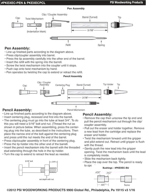 Penn State Industries PKEXECPENC Executive Twist Ballpoint Pen Kit, Woodturning Project (5, Chrome)