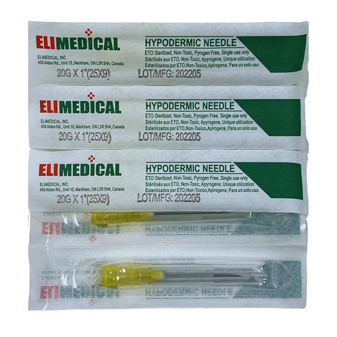 Veterinary Hypodermic Needle, Poly Hub 20G x 1 inch, 100 per box, Individually Packed, NDL2025