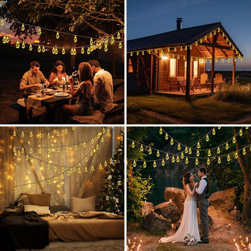 24FT 20 Bulbs, 8 Solar String Lights, Solar Outdoor String Lights, Solar Powered Patio Lights with Shatterproof