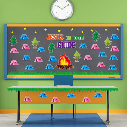CY2SIDE 74PCS Jesus is Our Guide Cutouts - Bulletin Board Border Sets for Back to School Camping Theme