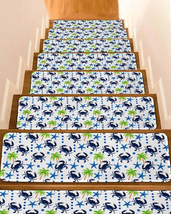 LBCASA Stair Treads Non Slip Indoor for Wooden Steps, Crab Palm Trees 4
