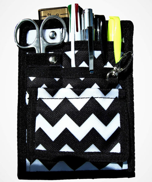 6 Piece Protective Lab Coat Pocket Organizer Kit - Popular Black and White Chevron Pattern