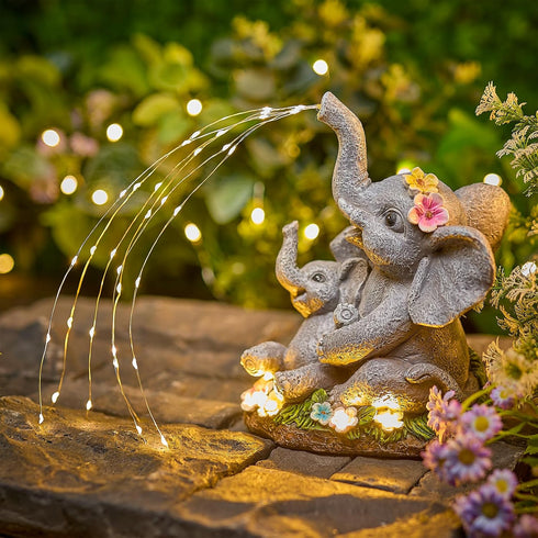 Brightown Solar-Elephant-Garden-Decor-Statue with Succulent & Watering LED Lights, Waterproof Outdoor Decor for