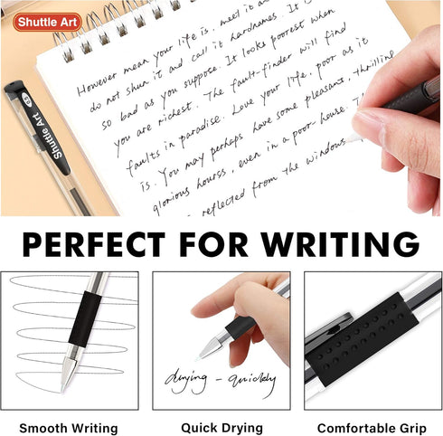 Shuttle Art 50 Pack Black Gel Pens, Fine Point 0.5mm Rollerball for Smooth Writing, Comfortable Grip for Office and