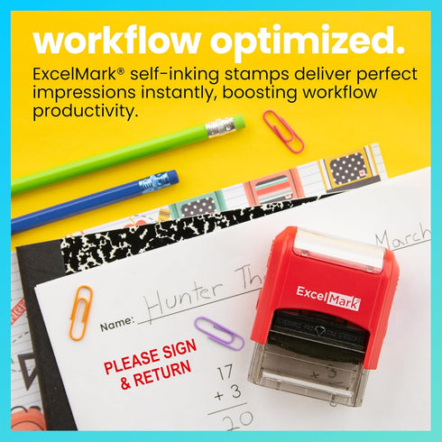ExcelMark Self-Inking Rubber Teacher Grading Stamp - Please Sign & Return