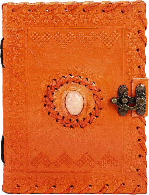 TUZECH Leather Journal for Men and Women Leather Diary to Write Poems,Sketchbook, Record Keeping Notebook Personal Memoir with C- Lock Unlined (7 Inches) (Orange) by TUZECH