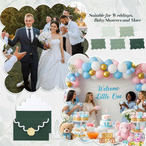 50 Sets 5 3.5 Inch 5 Fumete Green Wavy Thank You Cards with Envelopes and Stickers x Colors Thank You Cards Blank Notes
