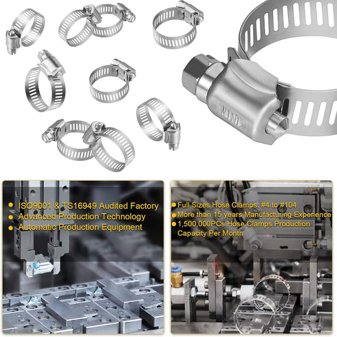 WINL Stainless Steel Hose Clamps - 16 Pack Worm Gear Drive Clamps for Automotive Plumbing, 1/2 to 1-1/16 Inch