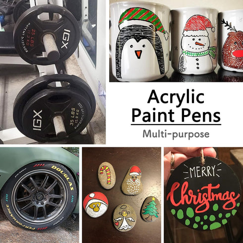 Overseas Paint Pens, White Permanent Acrylic Markers, 12 Pack, Water Based, Extra Fine Marker for Wood, Metal, Glass