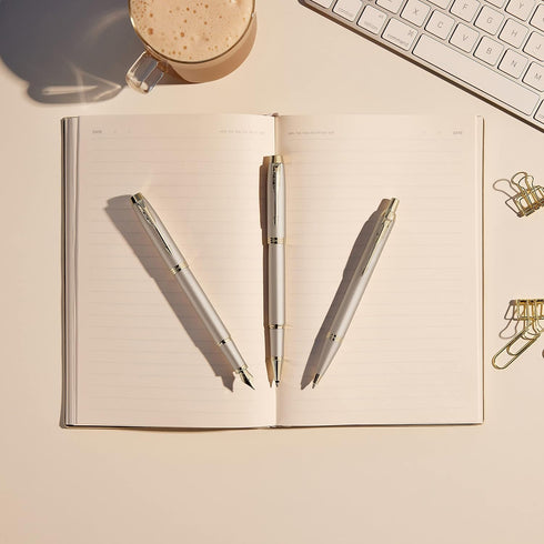 Parker IM Monochrome Ballpoint Pen, Champagne Finish, Medium Point, Blue Ink, Gift Box Included