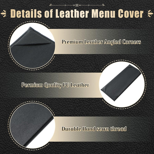 4.25" 11" 10 Pack 1 Menu Covers x View Black PU Leather Restaurant Menu Holders, Single Panel with Angled Corners