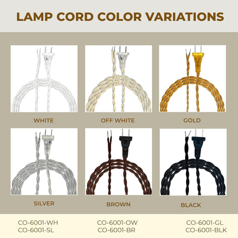 Royal Designs, Inc. CO-6001-OW-8-2 NEMA-15P SPT-1 8 2-Pack Twisted Rayon Lamp Cord with Plug, Stripped Ends Ready