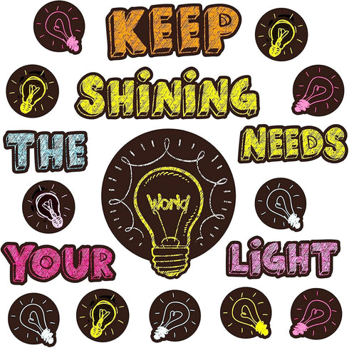 Light Bulb Keep Shining Classroom Bulletin Board Set, Chalkboard Motivational Cutouts for Kids Students Teachers