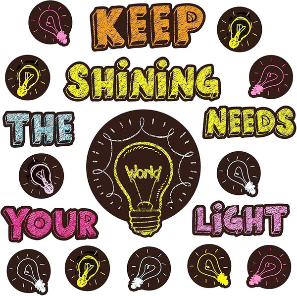 Light Bulb Keep Shining Classroom Bulletin Board Set, Chalkboard Motivational Cutouts for Kids Students Teachers