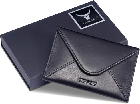 HISCOW Italian Calfskin Envelope Business Card Case with Magnet Closure (Black)
