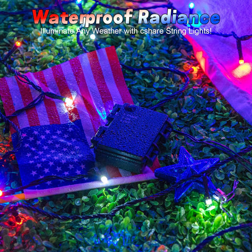cshare 4th Lights16.4ft 50LED Red White and Blue String Lights Battry Operated with Timer Waterproof, of July String