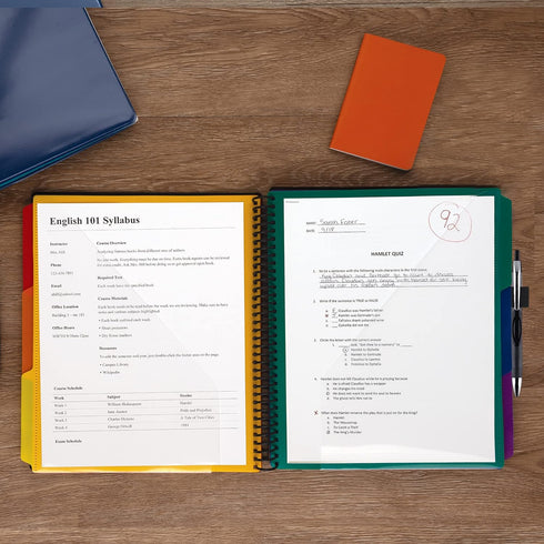 Samsill Deluxe 24 Pocket Spiral Project Folder, 12 Dividers, Customizable Front Cover, Multi Colors Plastic Folders