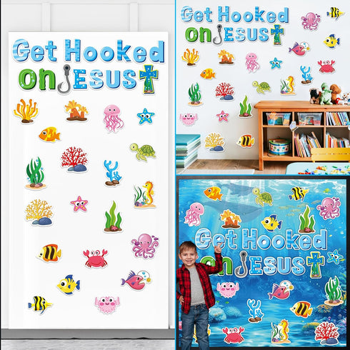 gisgfim Ocean Fish Bulletin Board Decorations - Christian Sea Animals Cutouts for Sunday School