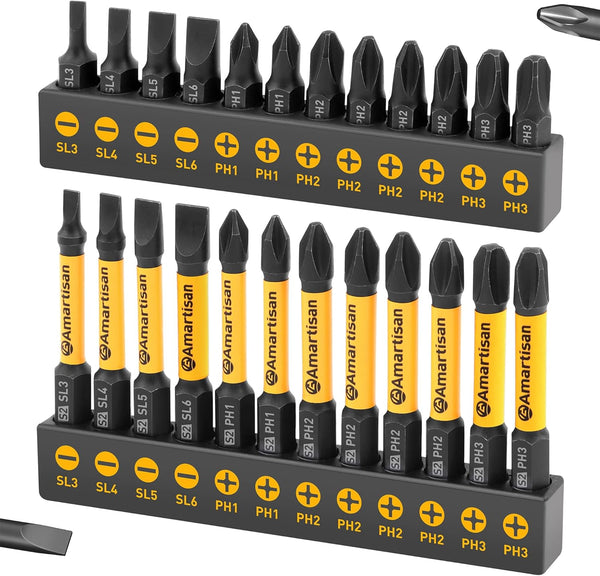 Amartisan 24-Piece Screwdriver Bit Set - Magnetic Slotted Phillips Driver Bits, S2 Steel, Long Drill Bits
