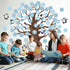 Whaline 104Pcs Winter Tree Bulletin Board Decoration, Snowflake Tree Snowman Penguin Cutouts for Holiday Party School